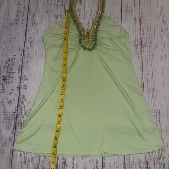 LIPSTICK Y2K Vintage Lime Green Fairy Flowy Beaded Halter Top-S - Picture 4 of 7